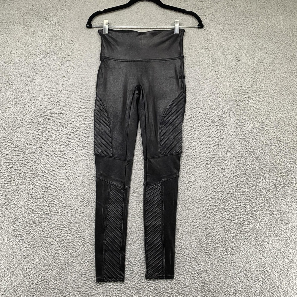 Spanx Moto Faux Leather Leggings Womens Small Black High Rise Ankle Shaping
